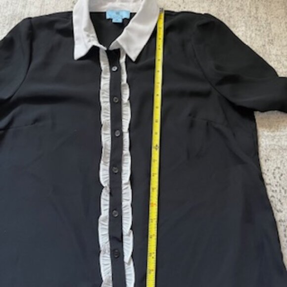 🧡3/15 Cece Long Sleeve Collar Ruffle Button Front Blouse Women's M - Picture 10 of 15